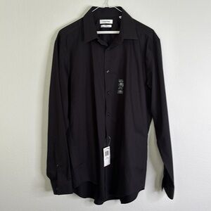 Calvin Klein black button down dress shirt steel + herringbone slim fit SIZE L
